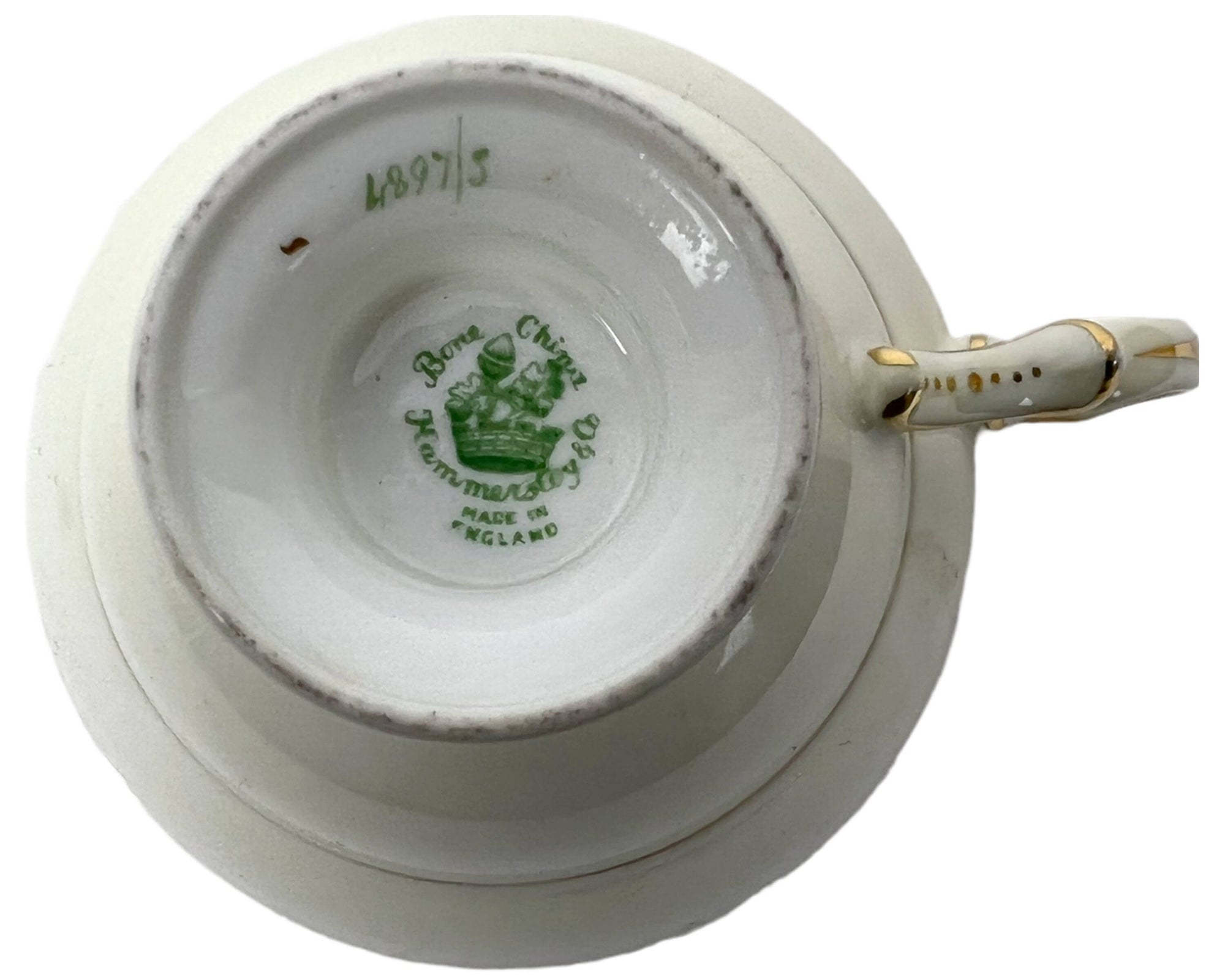 Vintage 1940s Hammersley Bone China Cup & Saucer Gold Floral and Turquoise 4897/5 - Poppy's Vintage Clothing