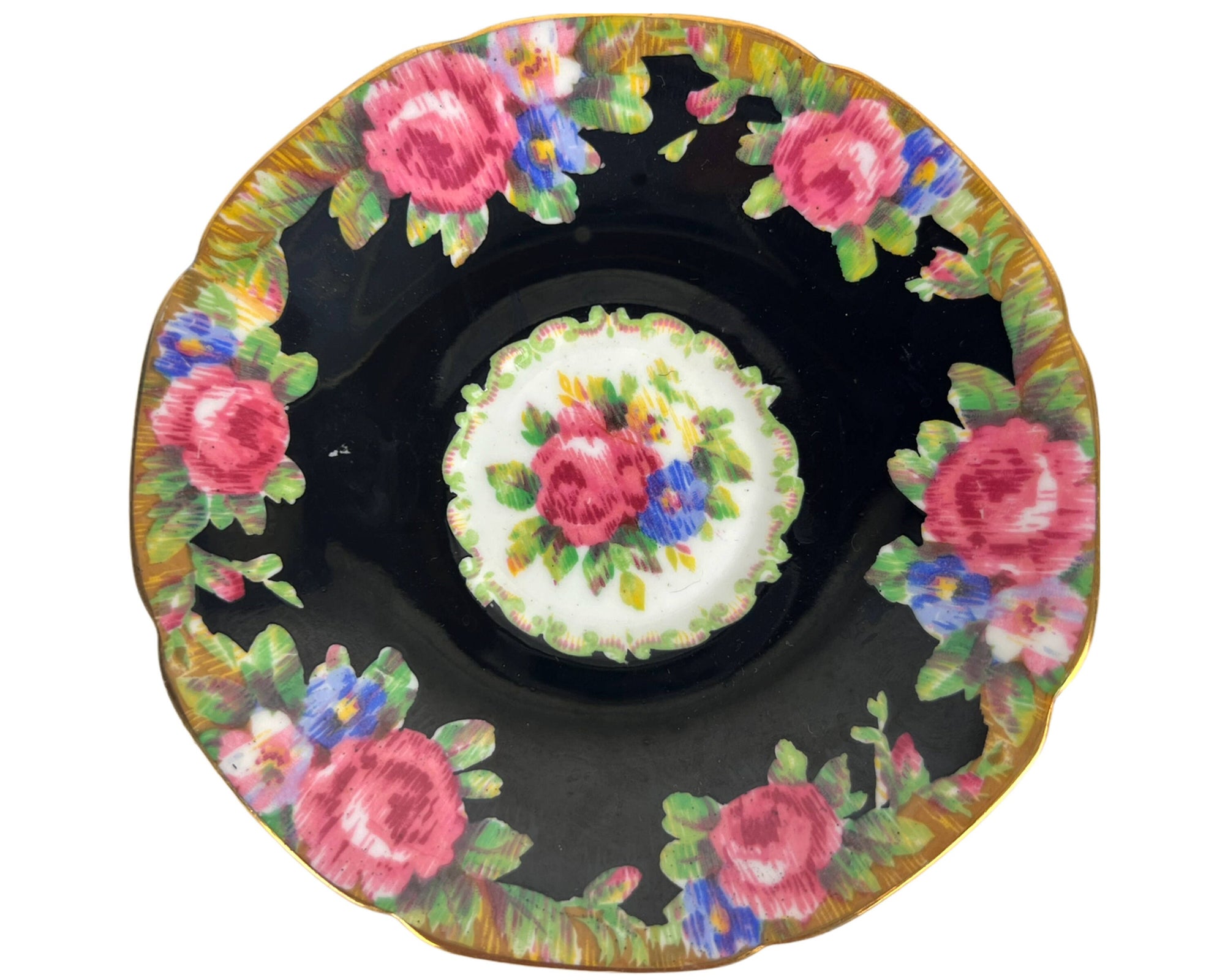 Vintage 1950s Paragon Bone China Cup & Saucer Tapestry Rose Black C 5459 - Poppy's Vintage Clothing