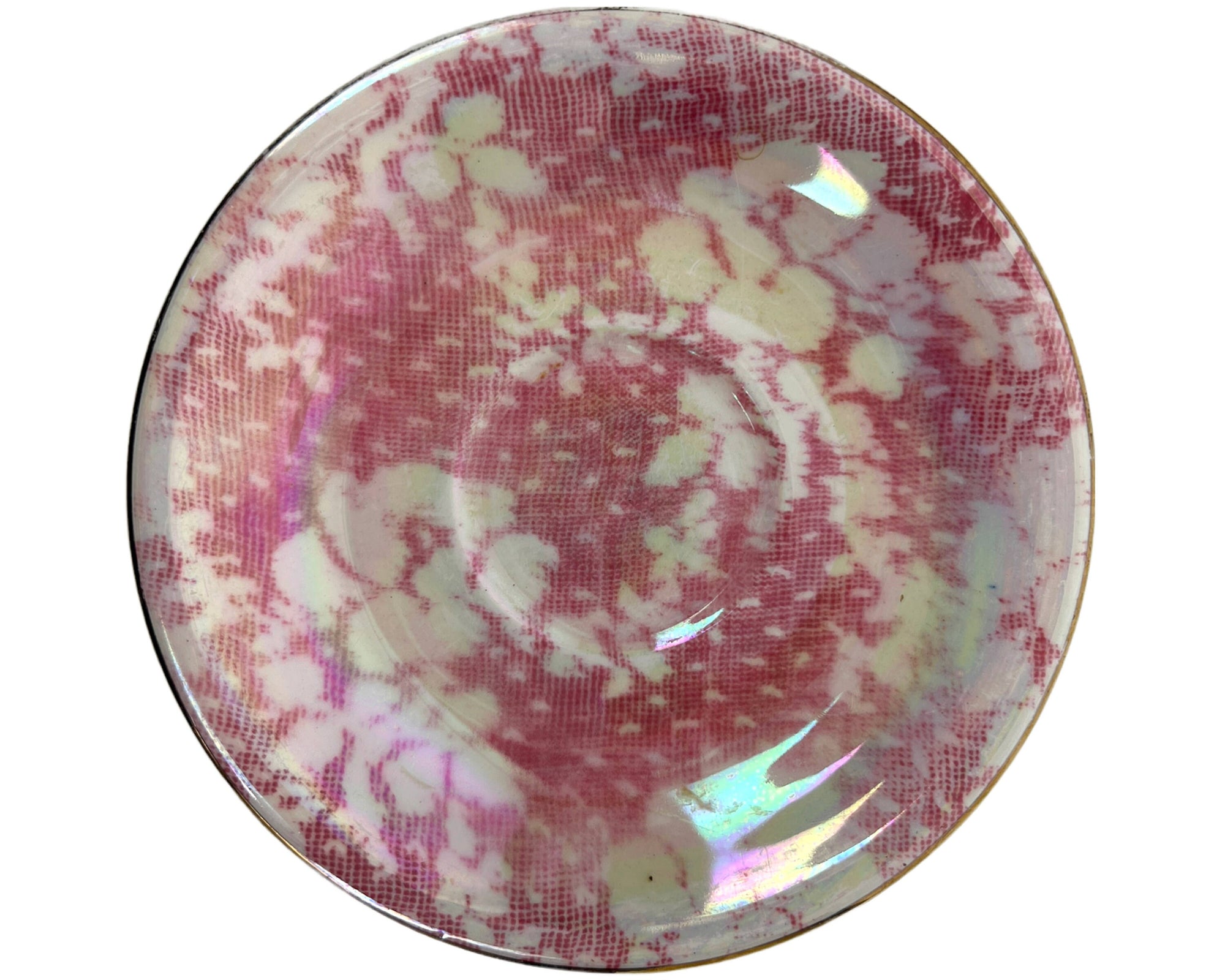 1940s Royal Winton Grimwades Pink Brocade Rose Cup & Saucer w Rosebud Flower Handle - Poppy's Vintage Clothing