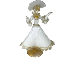 Vintage Murano Venetian Art Glass Figural Lady Figurine Clear, White & Aventurine - Poppy's Vintage Clothing