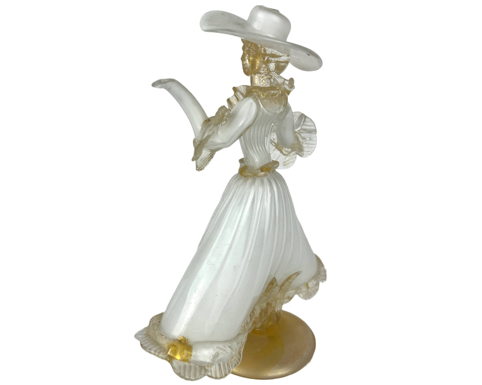 Vintage Murano Venetian Art Glass Figural Lady Figurine Clear, White & Aventurine - Poppy's Vintage Clothing
