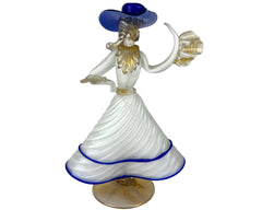 Vintage Murano Venetian Art Glass Figural Lady Figurine White Blue Clear & Aventurine - Poppy's Vintage Clothing