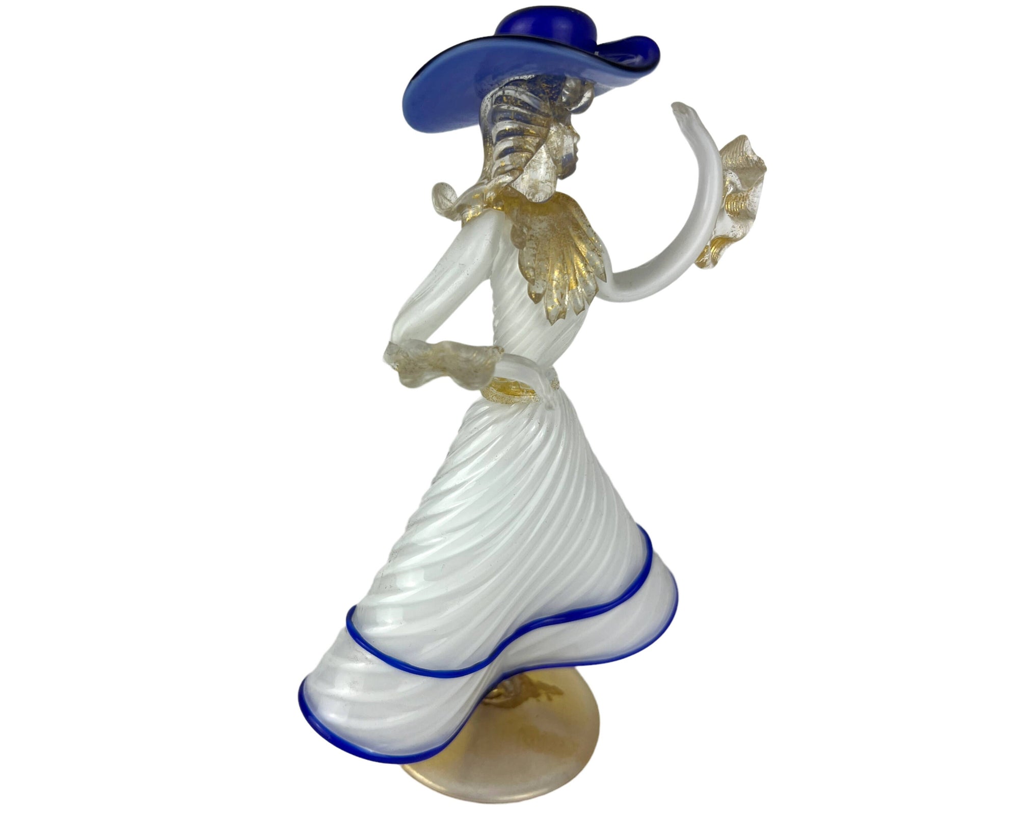 Vintage Murano Venetian Art Glass Figural Lady Figurine White Blue Clear & Aventurine - Poppy's Vintage Clothing