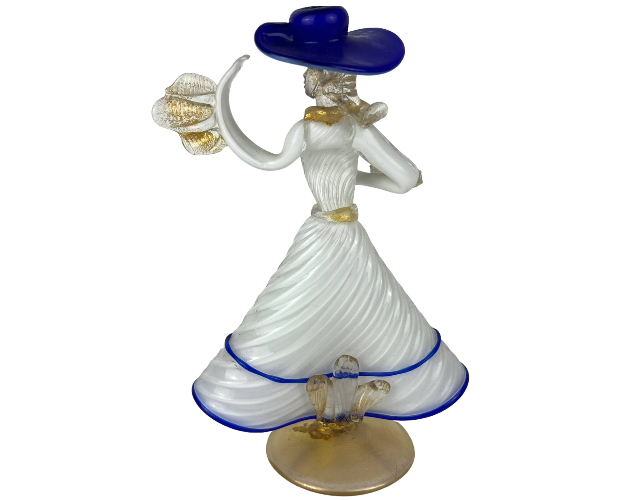Vintage Murano Venetian Art Glass Figural Lady Figurine White Blue Clear & Aventurine - Poppy's Vintage Clothing