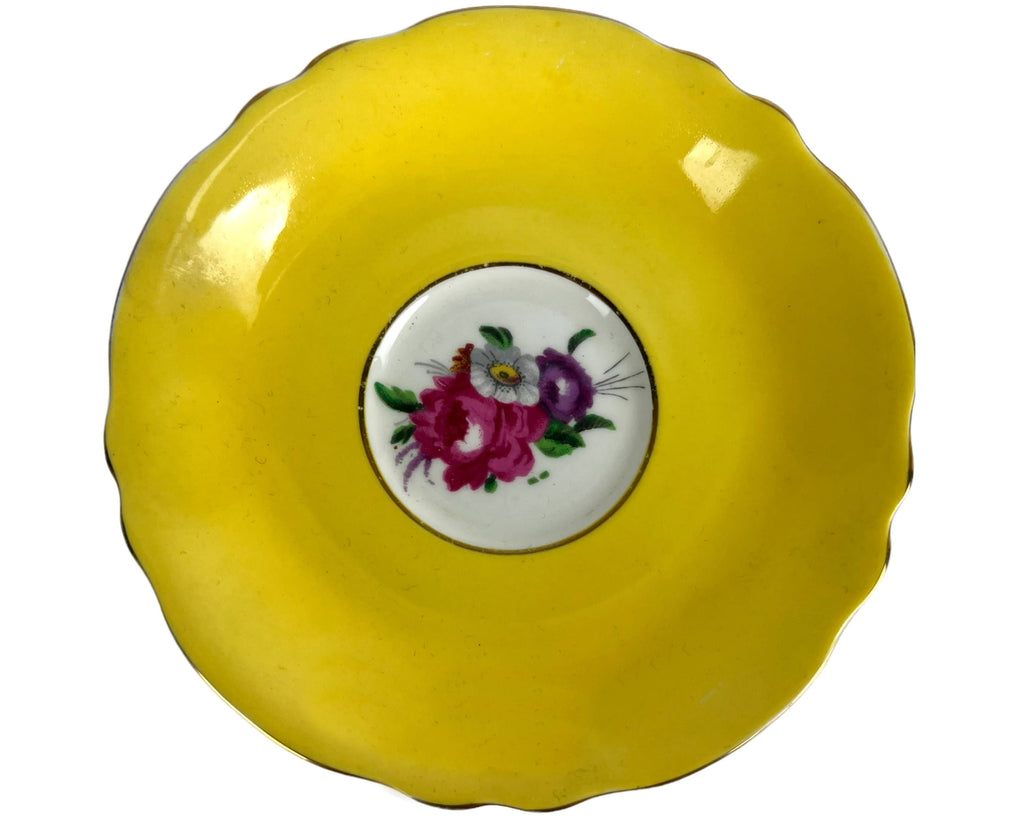 Vintage 1940s Paragon Bone China Cup & Saucer Yellow w Floral Spray A1183/4 - Poppy's Vintage Clothing