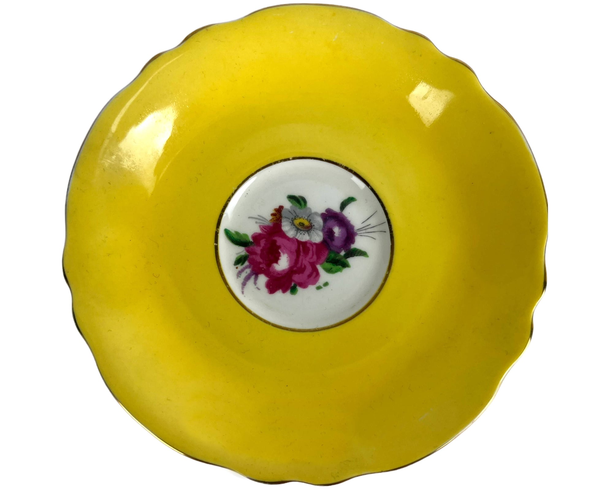 Vintage 1940s Paragon Bone China Cup & Saucer Yellow w Floral Spray A1183/4 - Poppy's Vintage Clothing