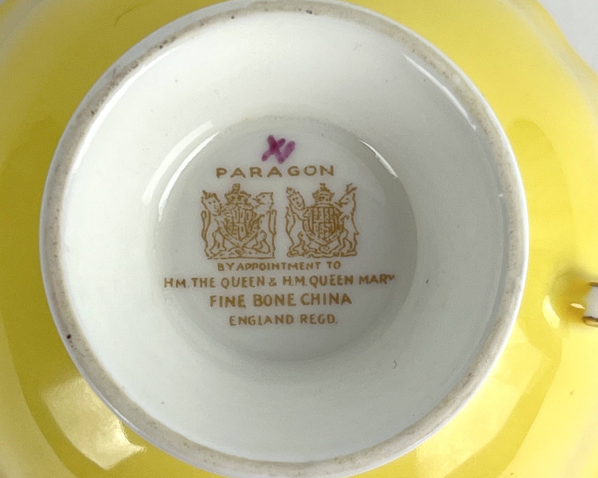 Vintage 1940s Paragon Bone China Cup & Saucer Yellow w Floral Spray A1183/4 - Poppy's Vintage Clothing