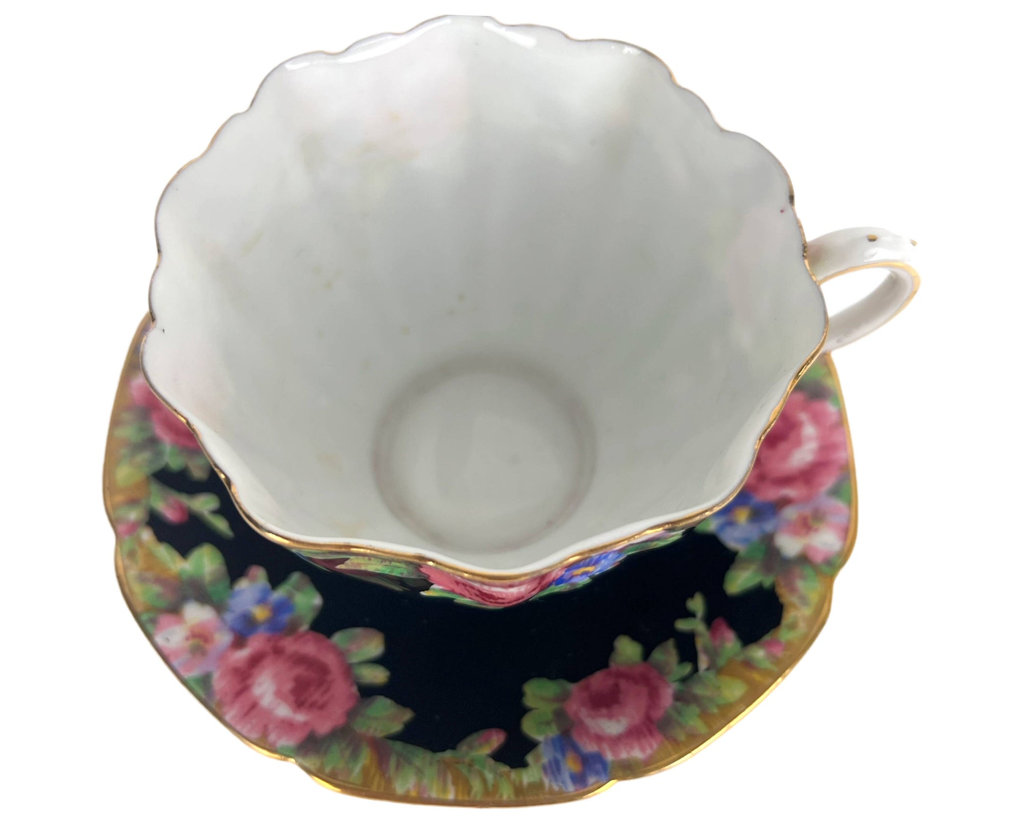 Vintage 1950s Paragon Bone China Cup & Saucer Tapestry Rose Black C 5459 - Poppy's Vintage Clothing