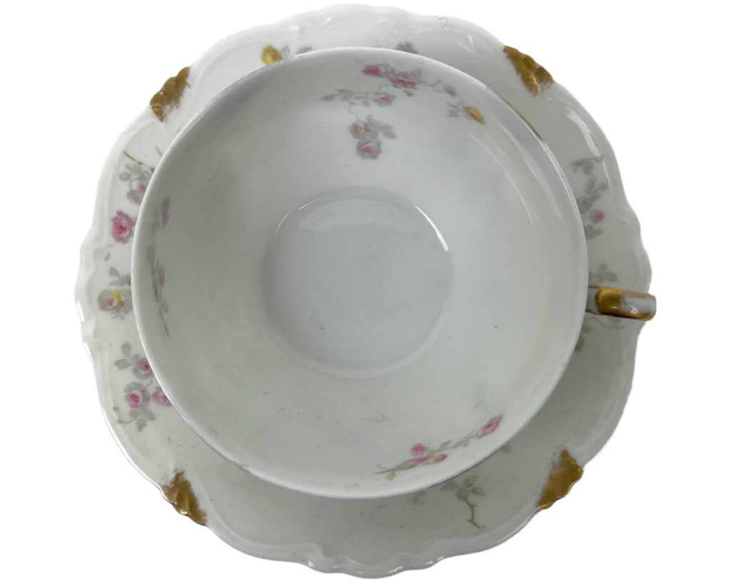 Antique Limoges Porcelain Cup and Saucer Hand Painted Flowers Charles Ahrenfeldt - Poppy's Vintage Clothing