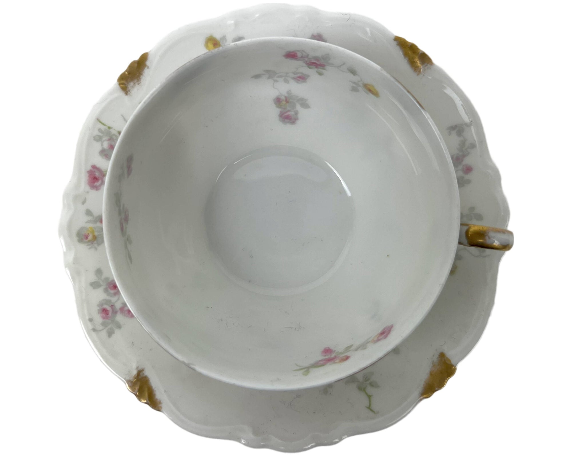 Antique Limoges Porcelain Cup and Saucer Hand Painted Flowers Charles Ahrenfeldt - Poppy's Vintage Clothing