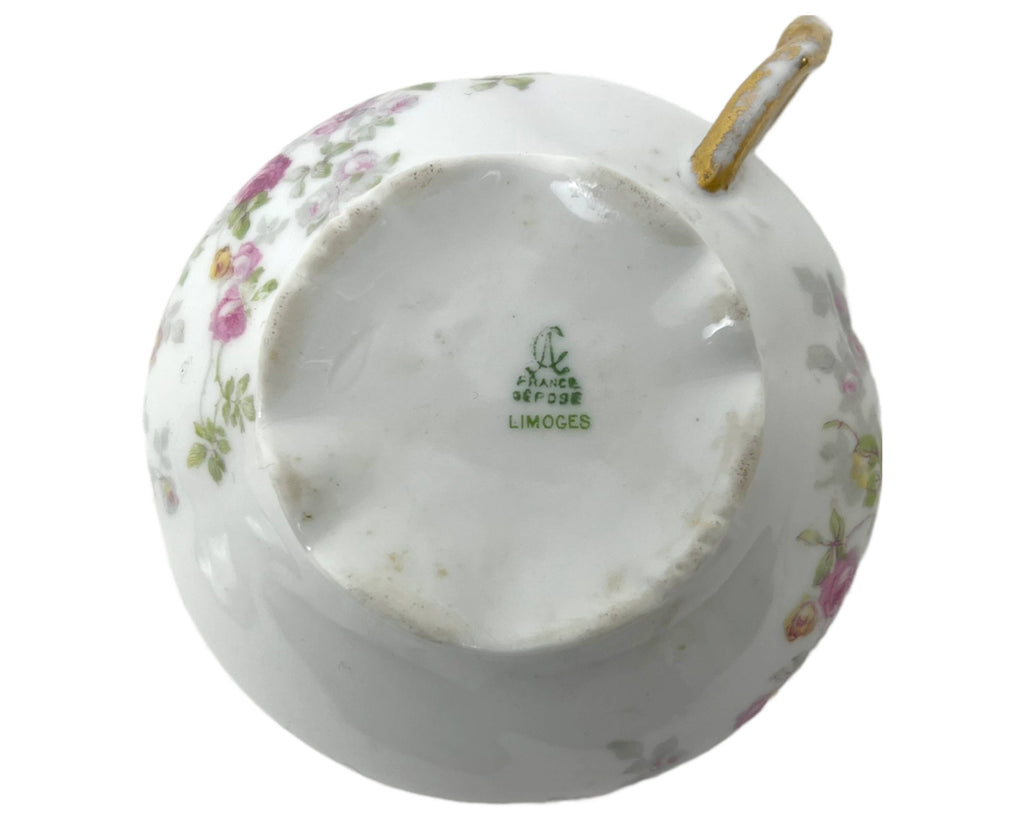 Antique Limoges Porcelain Cup and Saucer Hand Painted Flowers Charles Ahrenfeldt - Poppy's Vintage Clothing