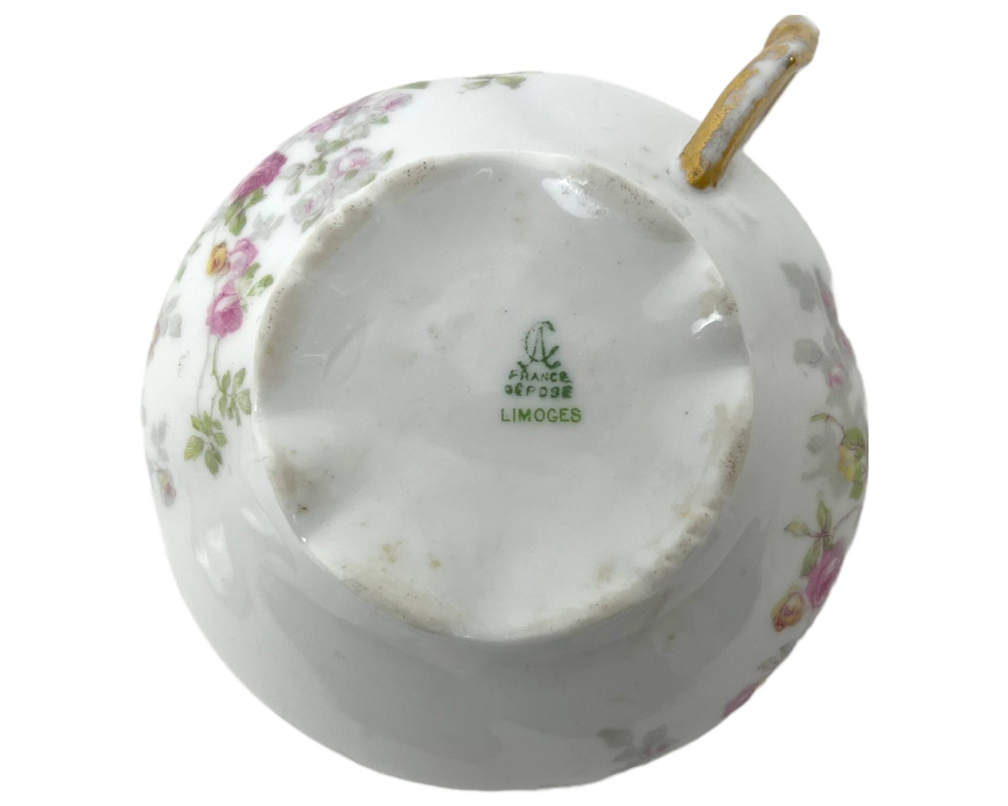 Antique Limoges Porcelain Cup and Saucer Hand Painted Flowers Charles Ahrenfeldt - Poppy's Vintage Clothing