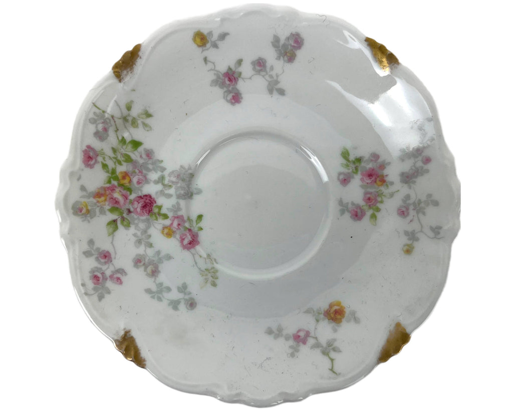 Antique Limoges Porcelain Cup and Saucer Hand Painted Flowers Charles Ahrenfeldt - Poppy's Vintage Clothing