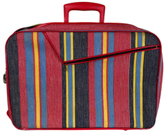 Vintage 1960s Suitcase Striped Carry On Travel Bag Luggage AD Sutton New York - Poppy's Vintage Clothing