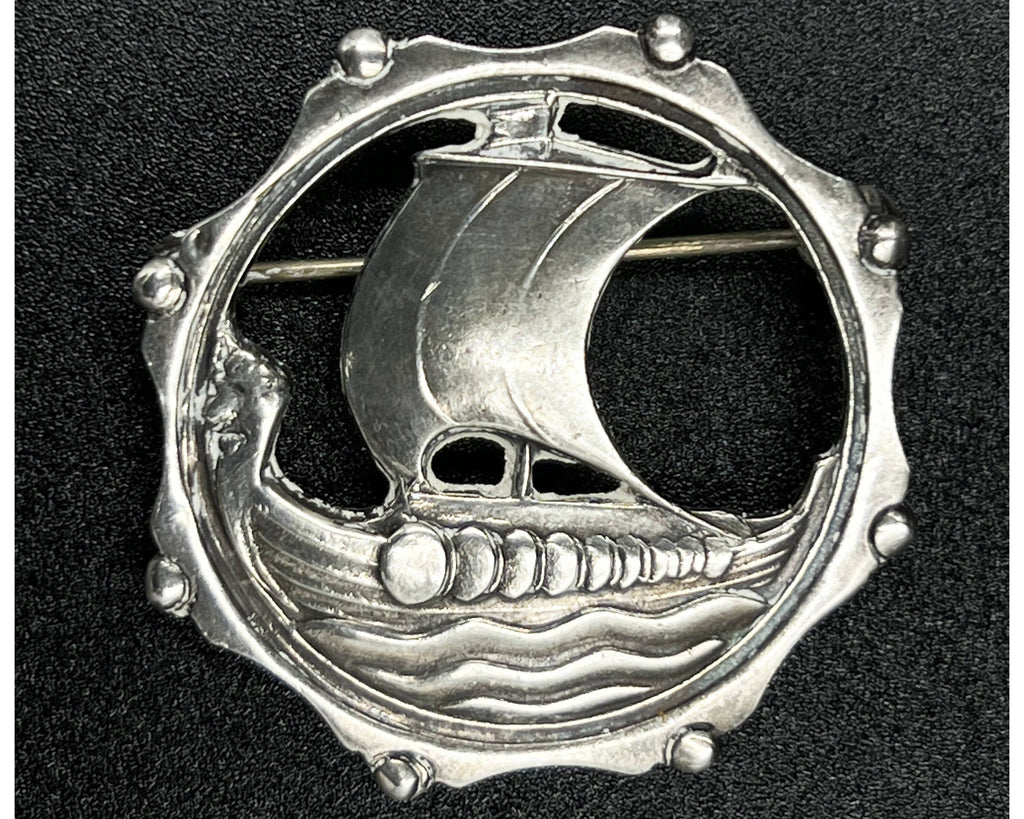 Vintage Danish Sterling Silver Brooch Viking Ship Carl Ove Frydensberg Hand Made - Poppy's Vintage Clothing
