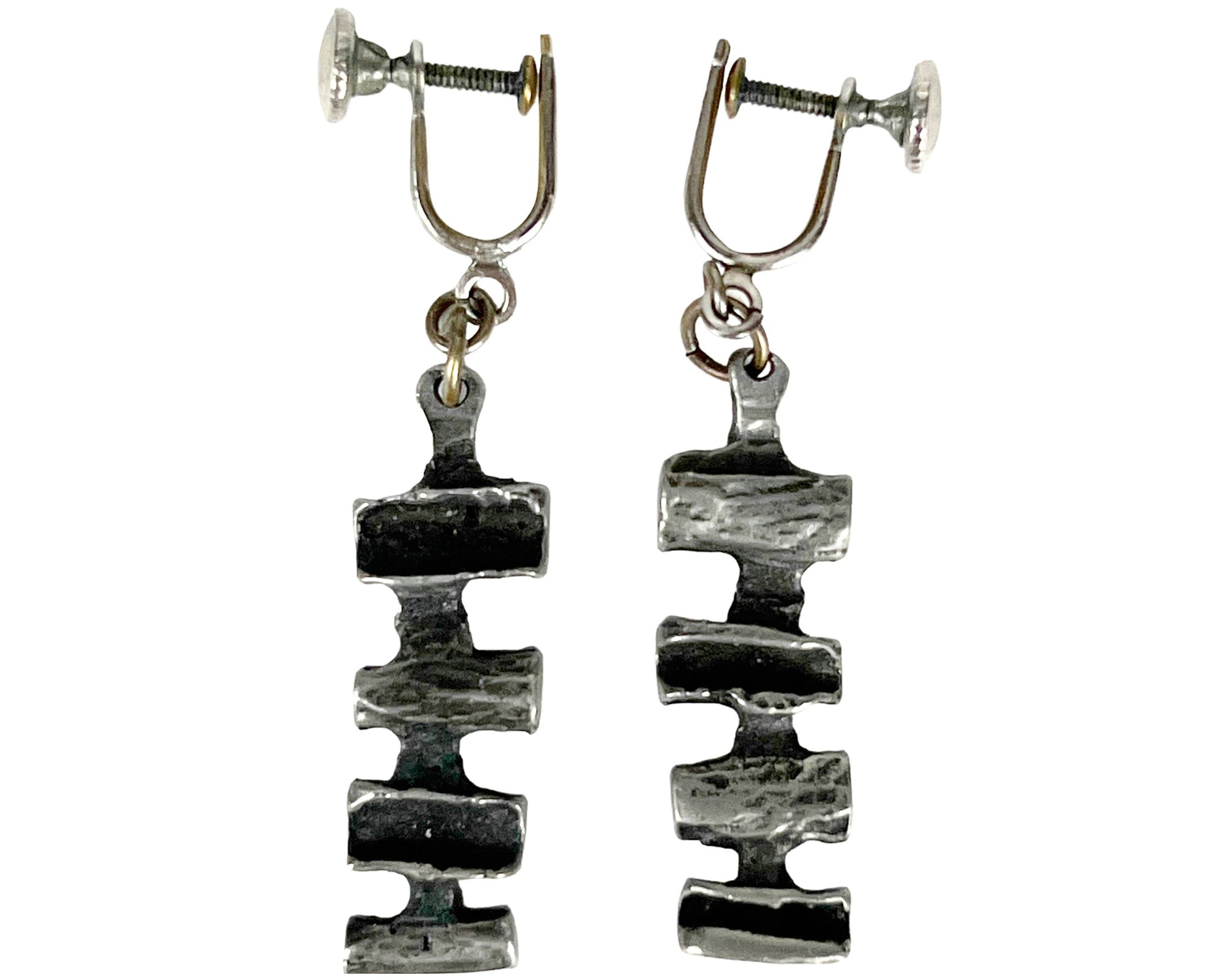 Vintage 1960s Brutalist Dangle Earrings Pewter Gilles Vidal - Poppy's Vintage Clothing
