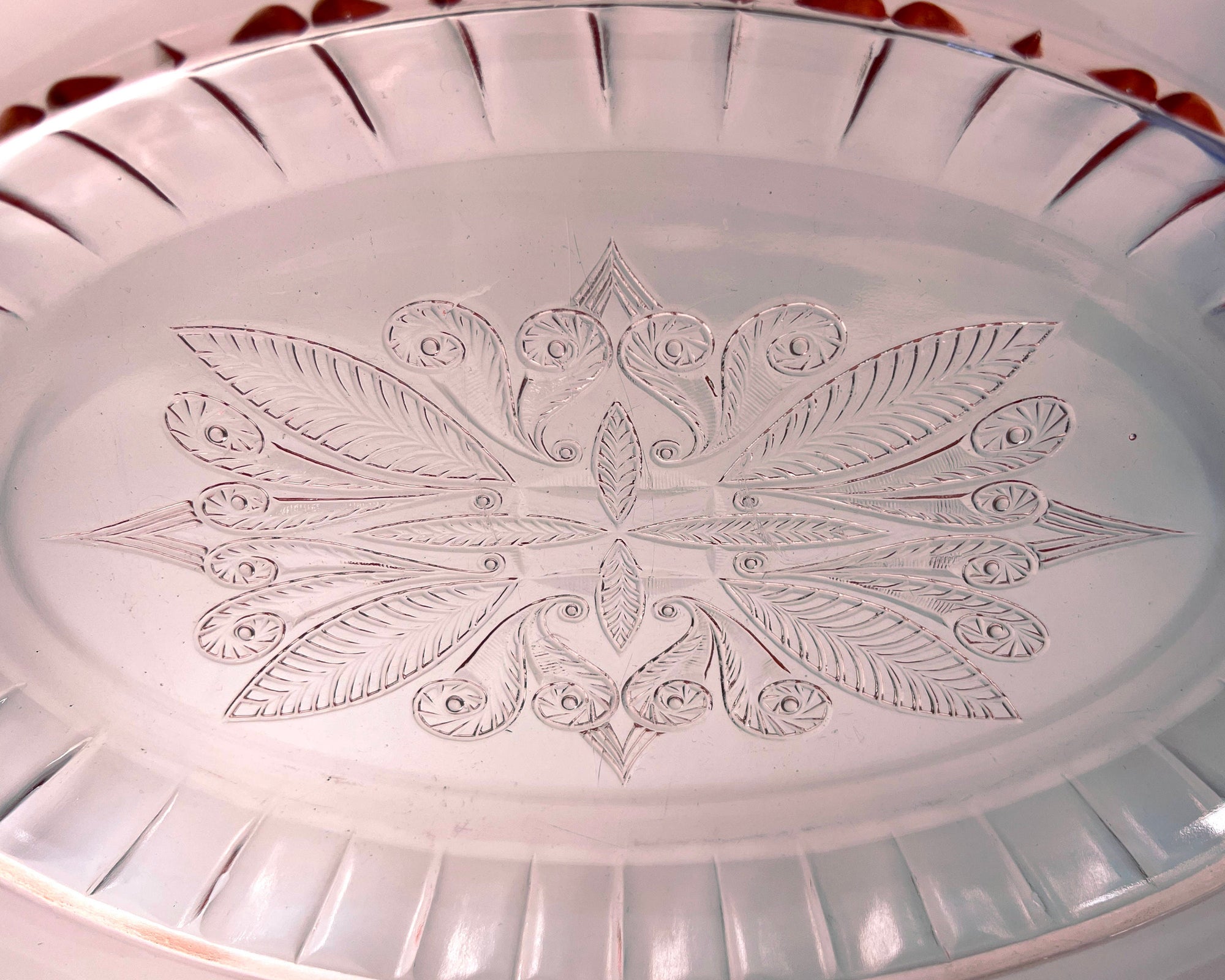 Jeannette Depression Glass Adam Platter Pink 11 3/4 Oval Within Rectangle - Poppy's Vintage Clothing