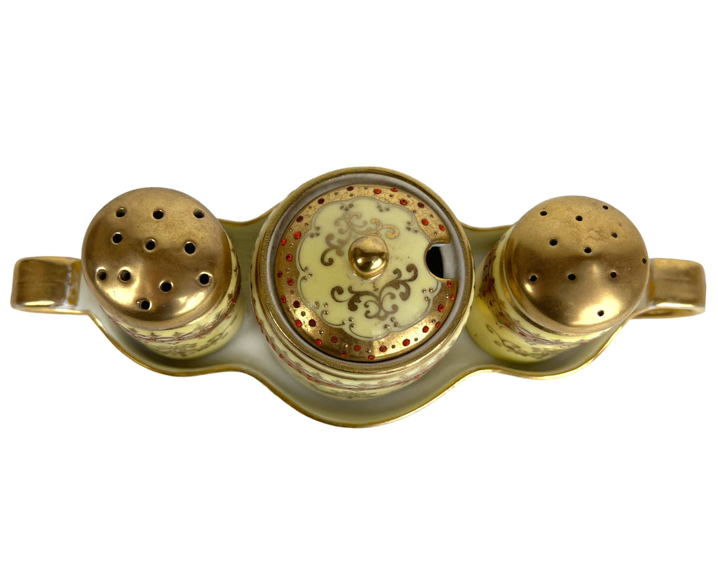 Art Deco Noritake Porcelain Cruet Set Jam Pot Salt Pepper Shakers - Poppy's Vintage Clothing