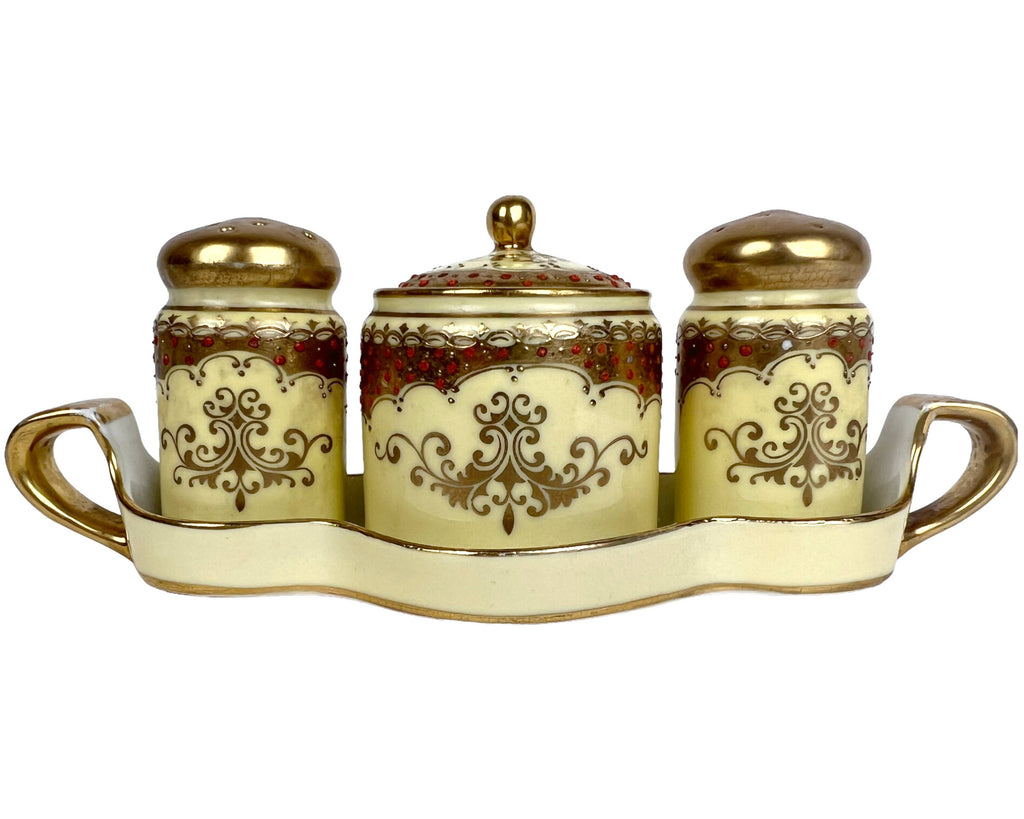 Art Deco Noritake Porcelain Cruet Set Jam Pot Salt Pepper Shakers - Poppy's Vintage Clothing