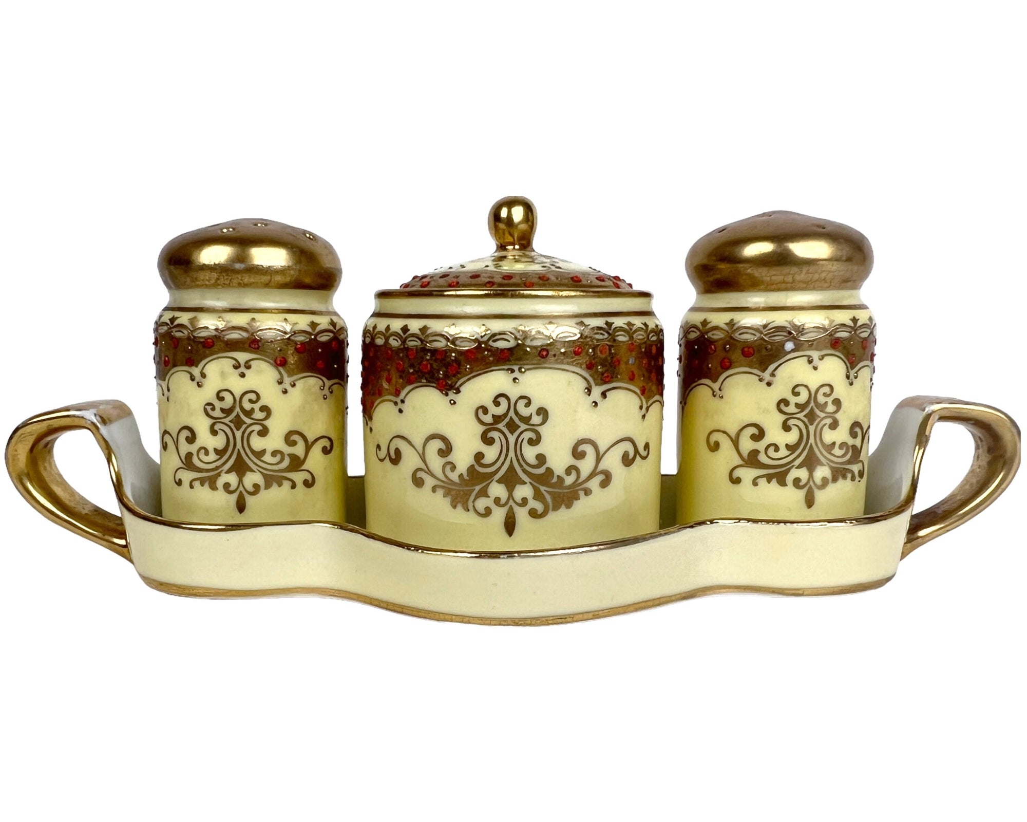 Art Deco Noritake Porcelain Cruet Set Jam Pot Salt Pepper Shakers - Poppy's Vintage Clothing