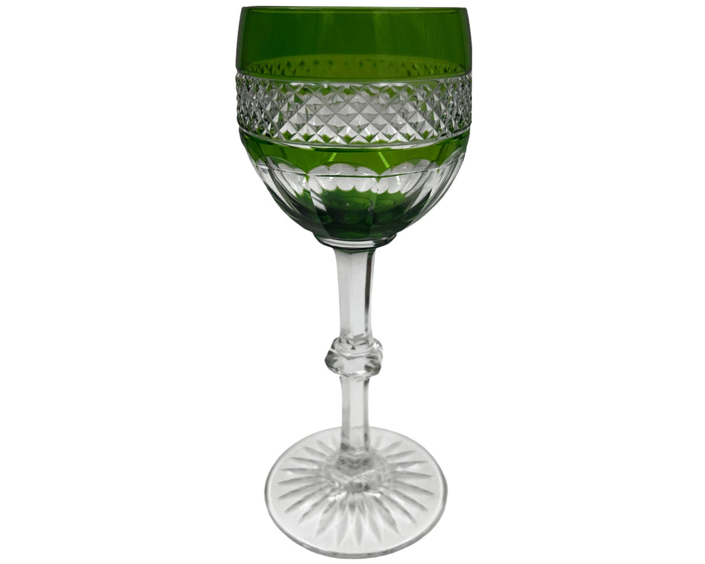 Antique Cristallerie St Louis Crystal Trianon Wine Glass Green Cut to Clear - Poppy's Vintage Clothing