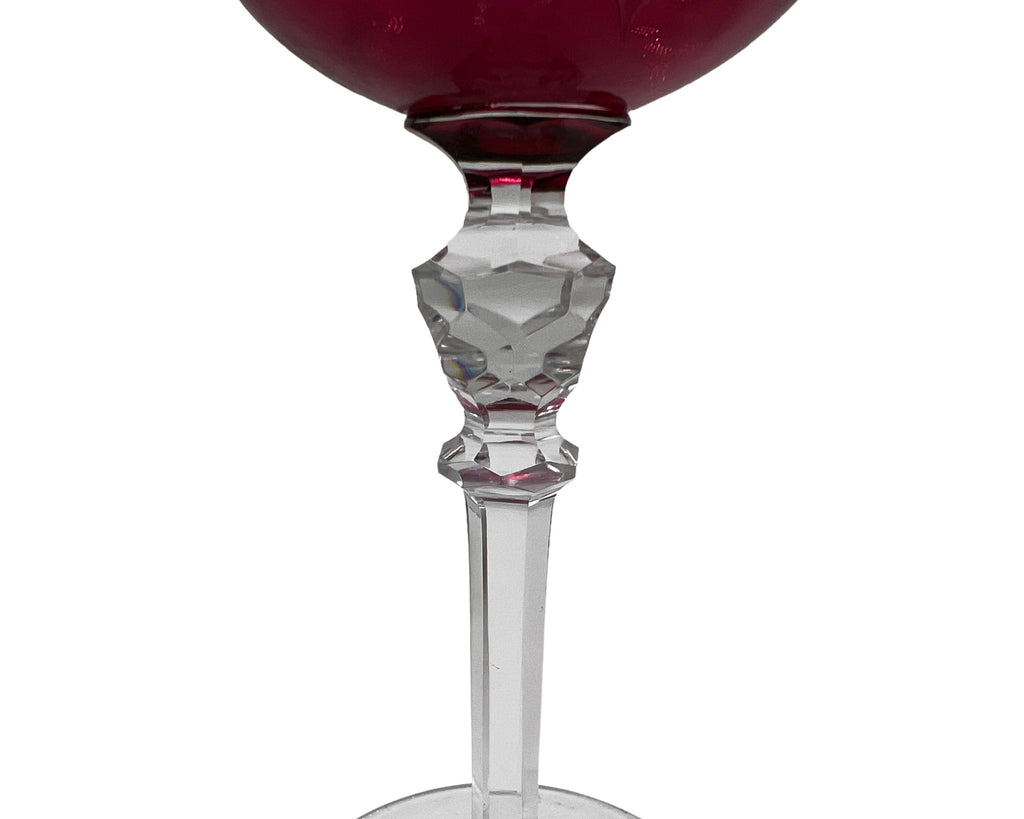 Antique Crystal Wine Glass Stem Cranberry Cut to Clear - Poppy's Vintage Clothing
