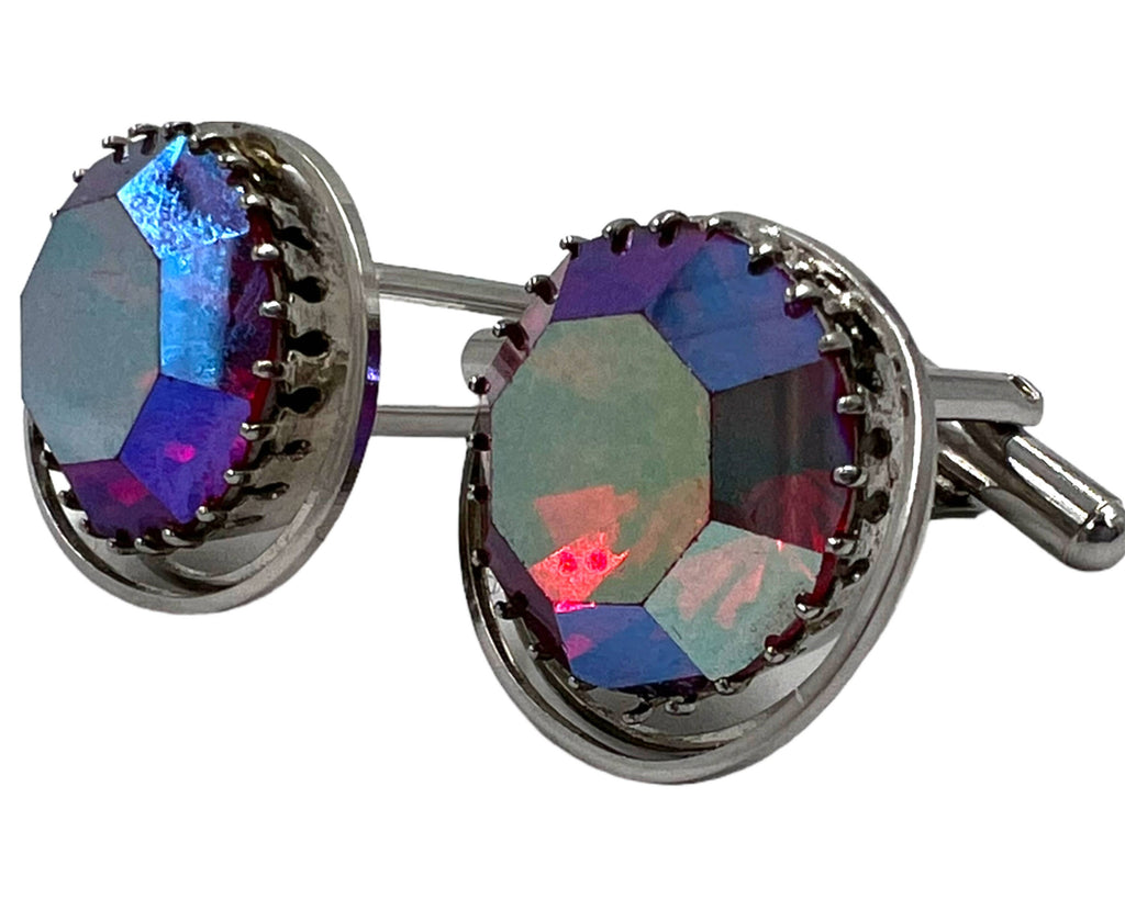 Vintage Reflective Red Rhinestone Cufflinks Silver Tone Setting - Poppy's Vintage Clothing