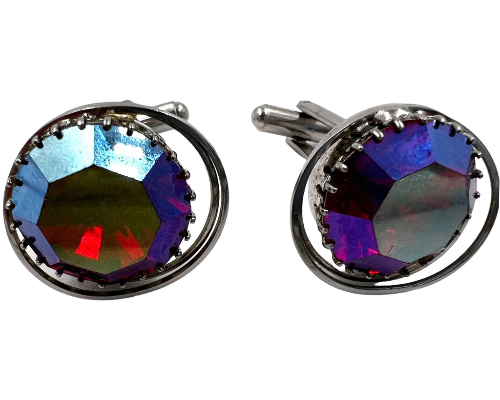 Vintage Reflective Red Rhinestone Cufflinks Silver Tone Setting - Poppy's Vintage Clothing