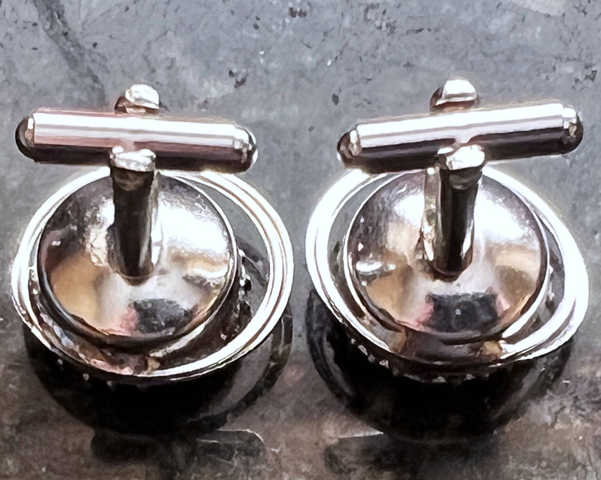 Vintage Reflective Red Rhinestone Cufflinks Silver Tone Setting - Poppy's Vintage Clothing