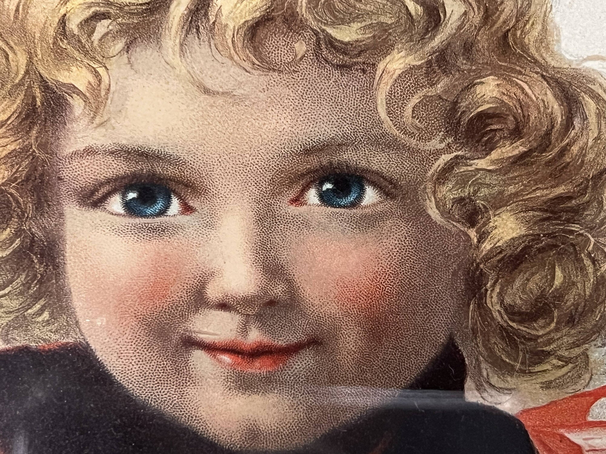 Large Antique Chromolitho Print Girl Holding Cat Victorian Era 16x25 - Poppy's Vintage Clothing