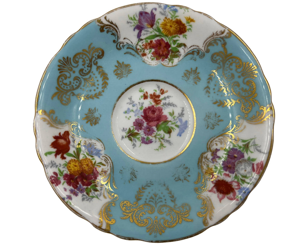 Vintage Paragon Bone China Cup and Saucer Floral Spray Blue & Gold A 3974 - Poppy's Vintage Clothing