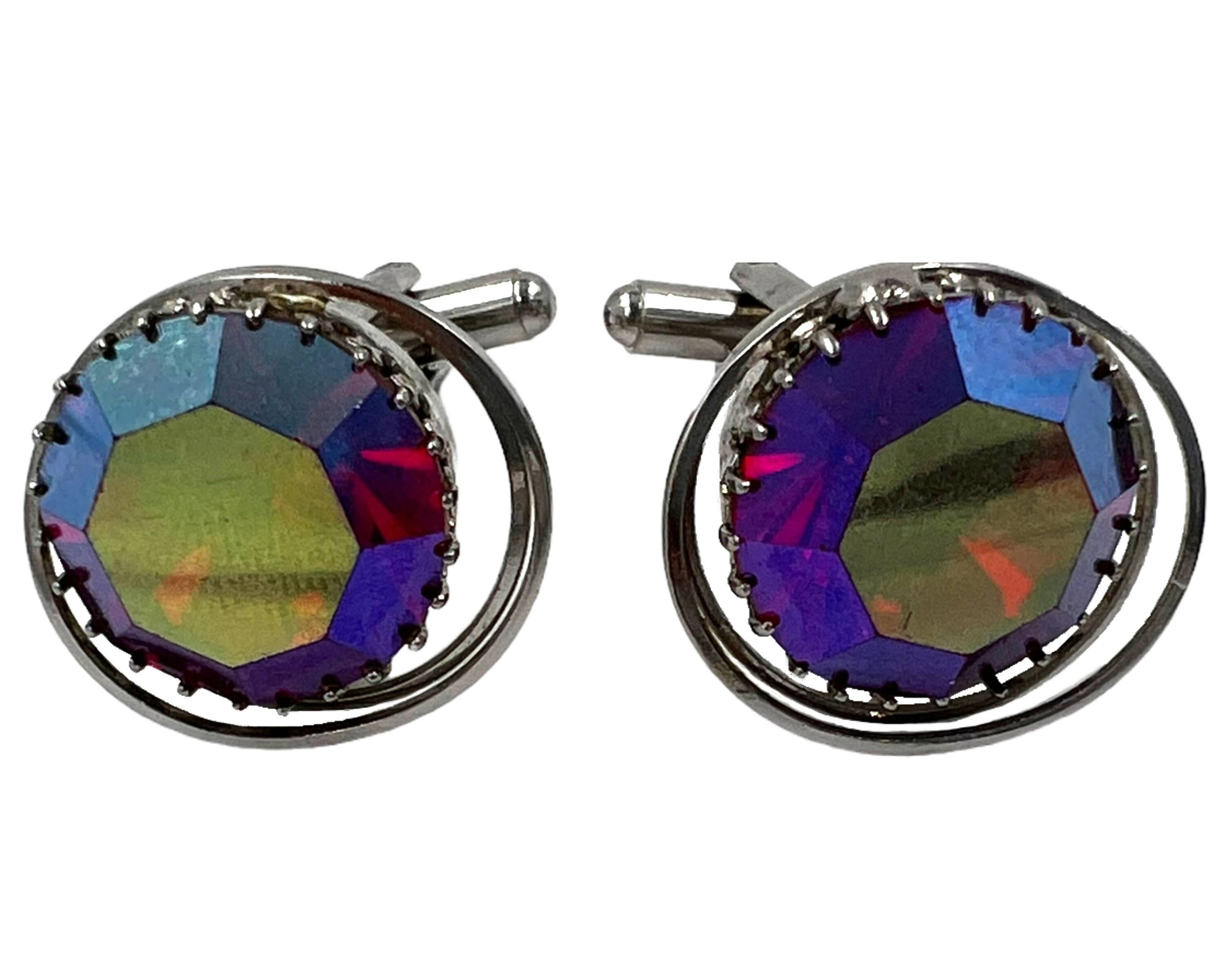 Vintage Reflective Red Rhinestone Cufflinks Silver Tone Setting - Poppy's Vintage Clothing