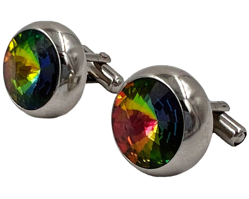 Vintage Watermelon Rivoli Cufflinks Silver Tone Setting - Poppy's Vintage Clothing