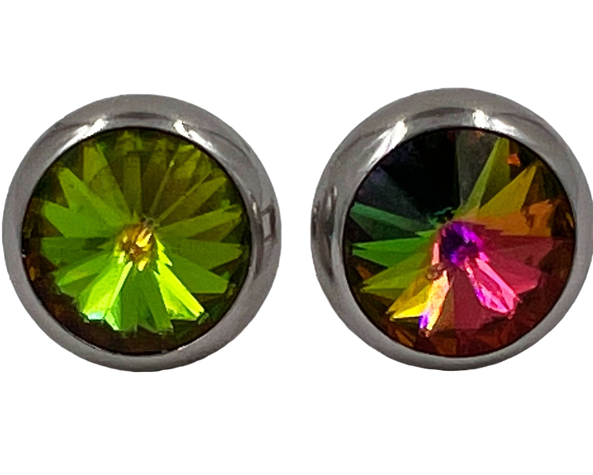 Vintage Watermelon Rivoli Cufflinks Silver Tone Setting - Poppy's Vintage Clothing