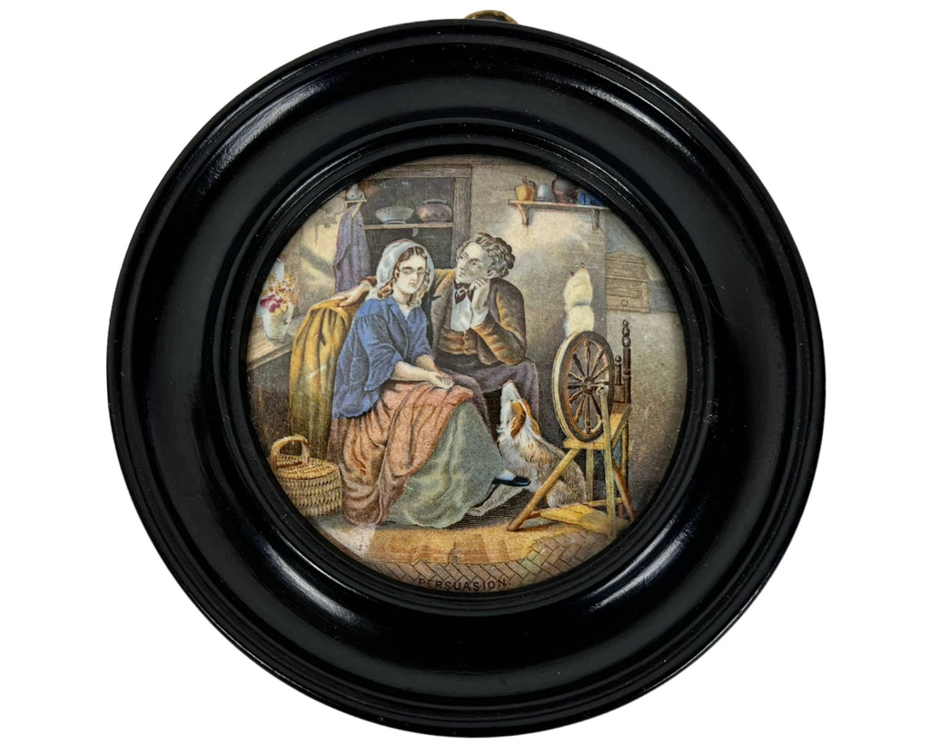 Antique 19th c Staffordshire Pratt Polychrome Paste Pot Lid Persuasion Framed - Poppy's Vintage Clothing