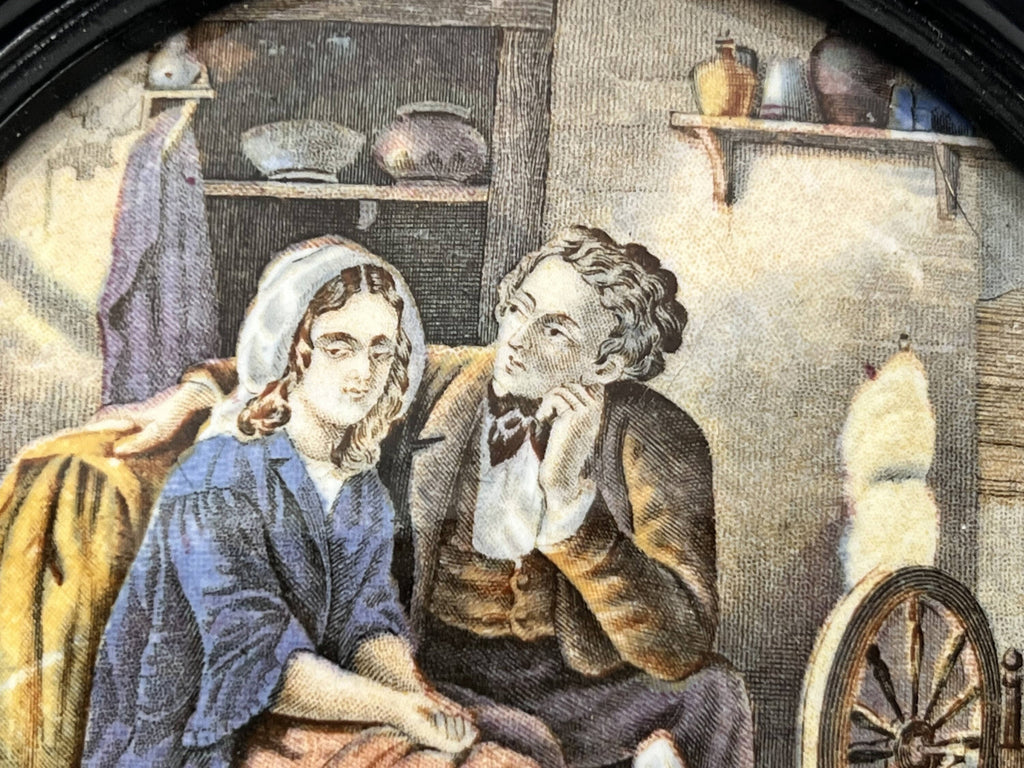 Antique 19th c Staffordshire Pratt Polychrome Paste Pot Lid Persuasion Framed - Poppy's Vintage Clothing