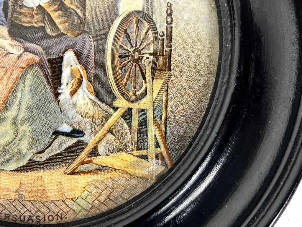 Antique 19th c Staffordshire Pratt Polychrome Paste Pot Lid Persuasion Framed - Poppy's Vintage Clothing