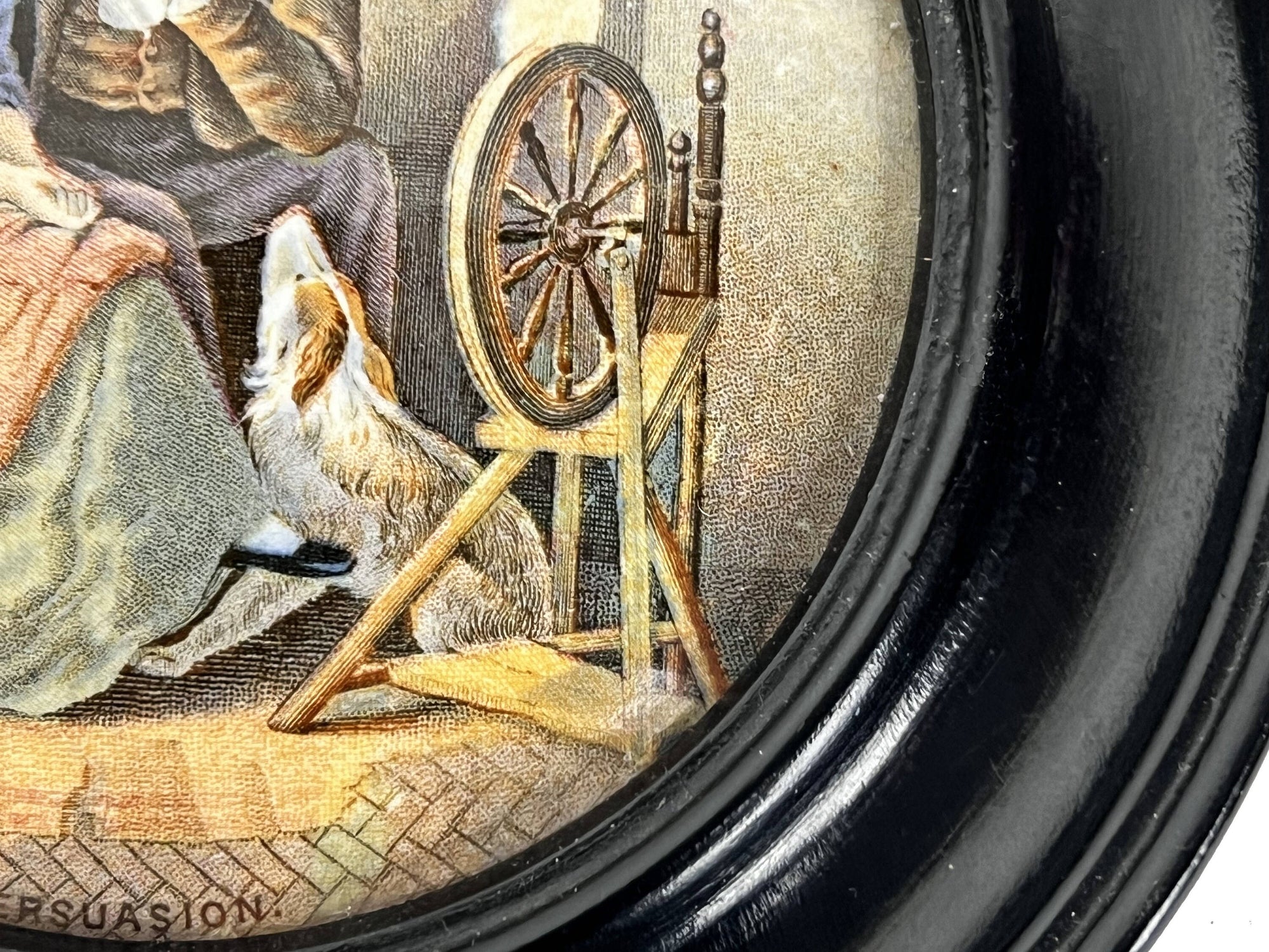 Antique 19th c Staffordshire Pratt Polychrome Paste Pot Lid Persuasion Framed - Poppy's Vintage Clothing