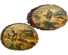 Vintage 1950s Lake George Souvenir Plaques Indians & Cowboys Cut Wood Logs - Poppy's Vintage Clothing
