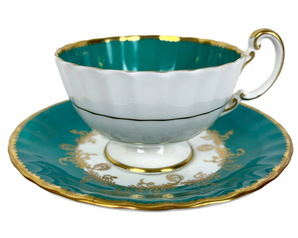 Vintage 1930s Aynsley Bone China Tea Cup & Saucer Cabbage Rose Interior C1515 - Poppy's Vintage Clothing