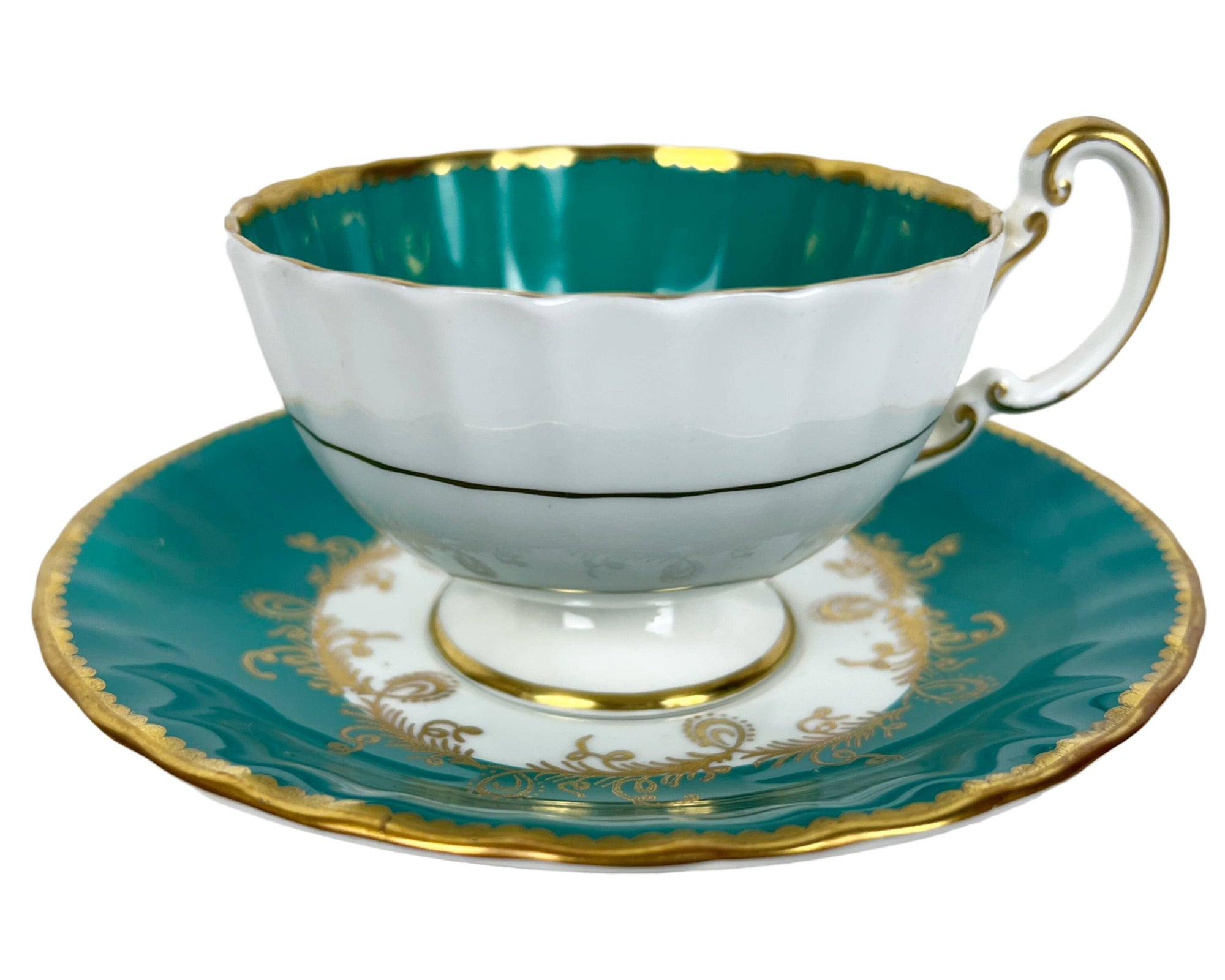 Vintage 1930s Aynsley Bone China Tea Cup & Saucer Cabbage Rose Interior C1515 - Poppy's Vintage Clothing