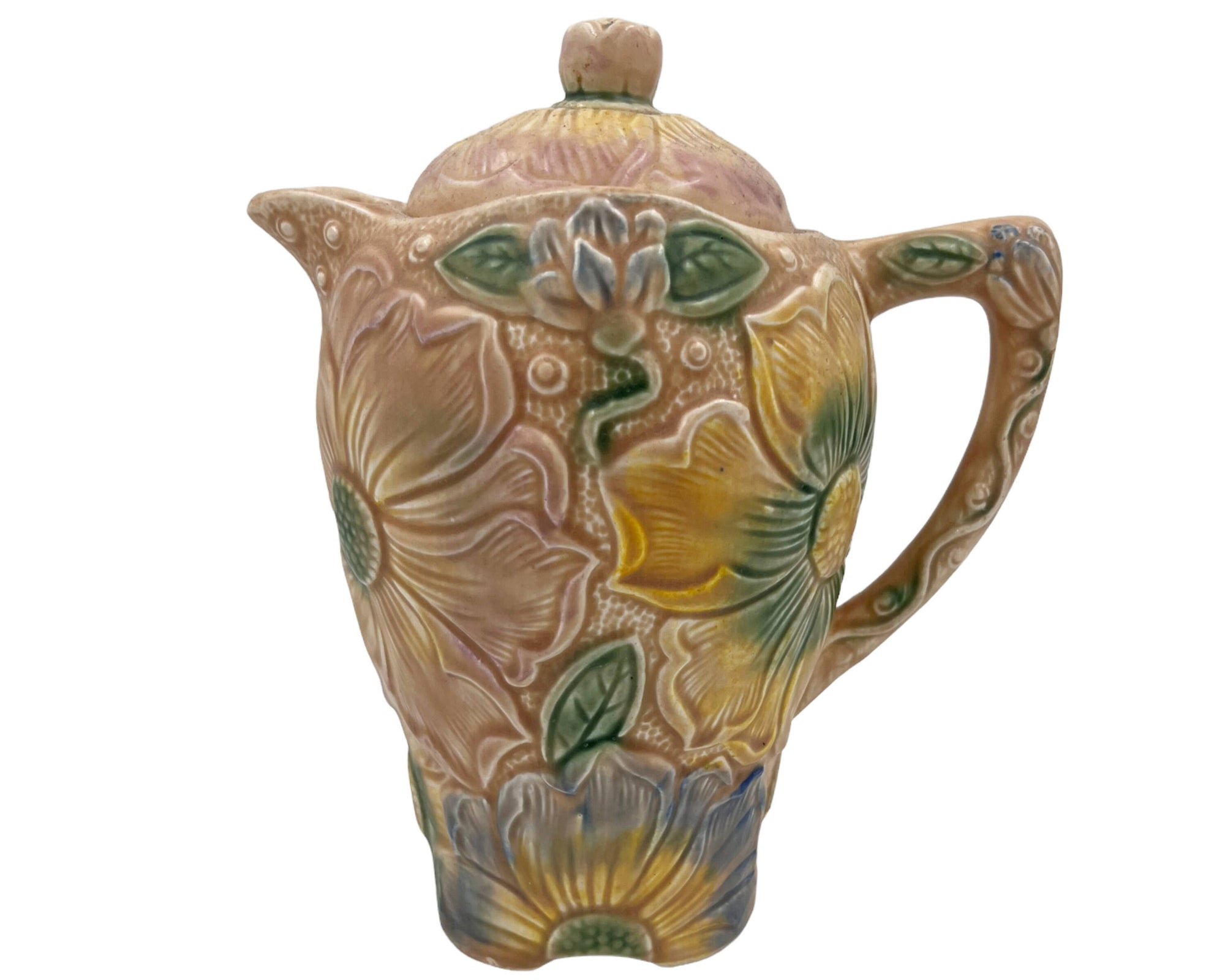 Art Deco Coffee Pot Kensington Pottery Sunflower Pattern 1930s - Poppy's Vintage Clothing