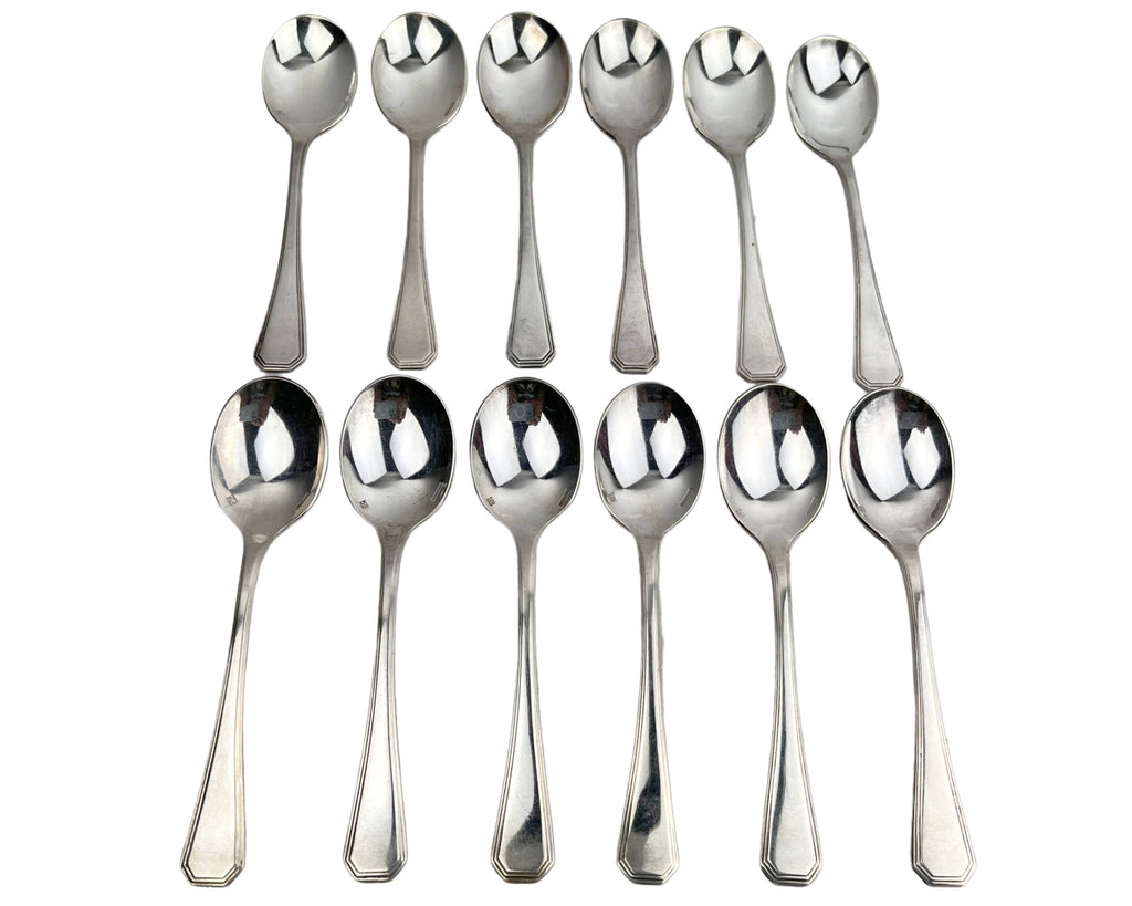 Art Deco Christofle France America Pattern Silver Plated Coffee Spoons / 5 OClock Teaspoons Set of 12 - Poppy's Vintage Clothing