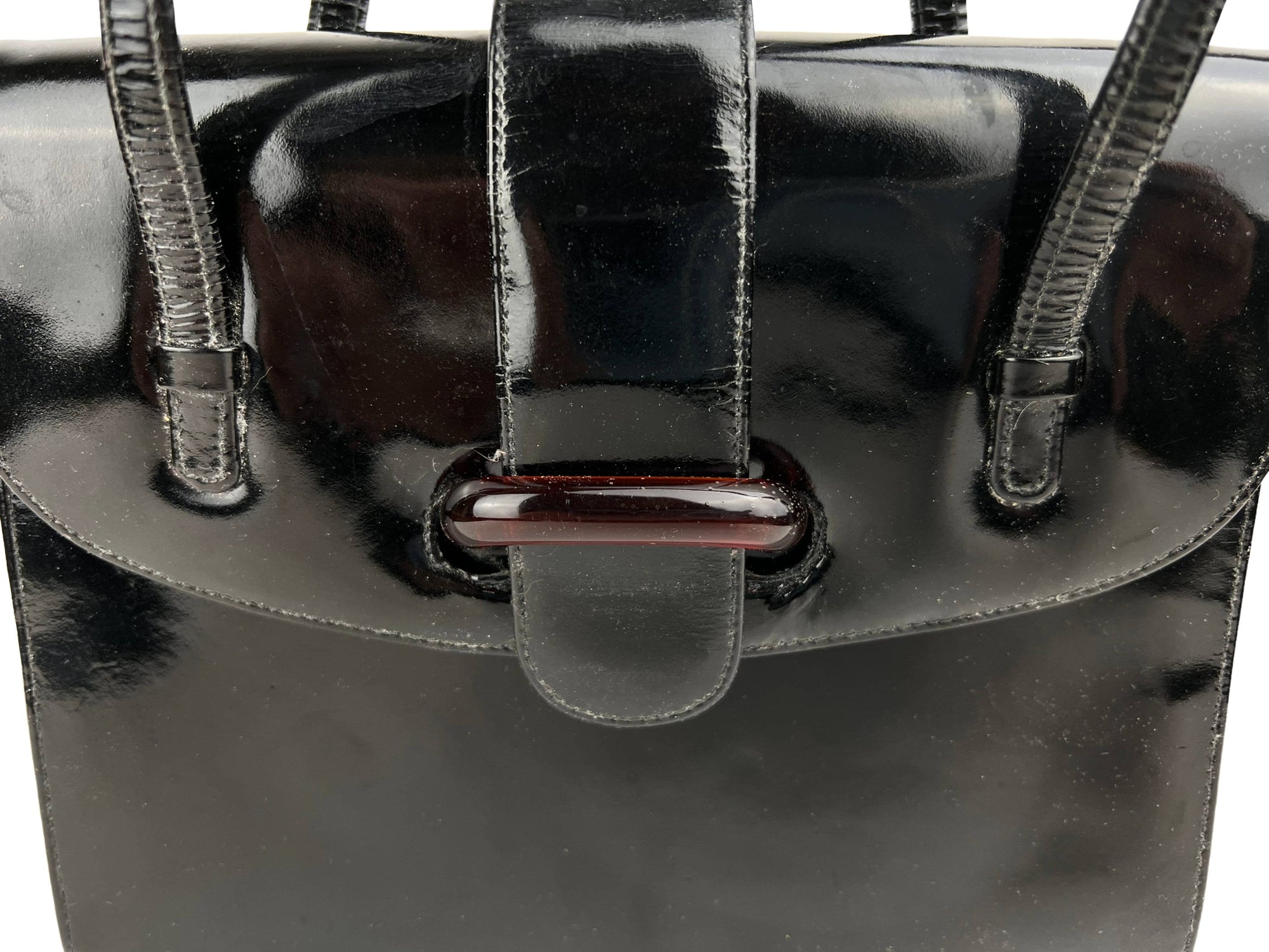 Vintage 1960s Italian Handbag Purse Black Patent Leather Mannelli Florence - VFG - Poppy's Vintage Clothing