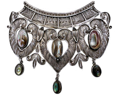 Large Vintage Silver Filigree Brooch w Abalone Drops Egyptian North African 4.13 - VFG - Poppy's Vintage Clothing