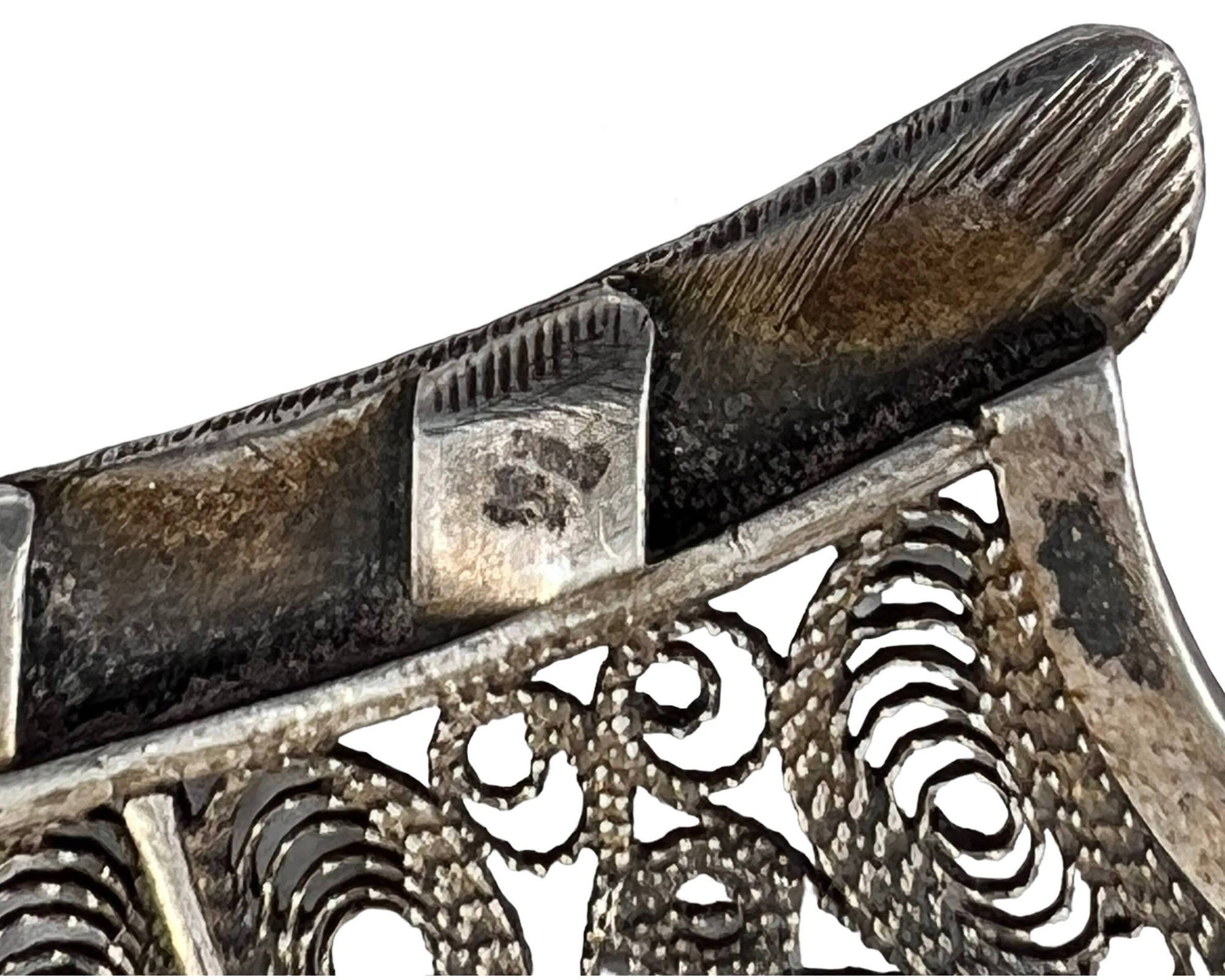 Large Vintage Silver Filigree Brooch w Abalone Drops Egyptian North African 4.13 - VFG - Poppy's Vintage Clothing