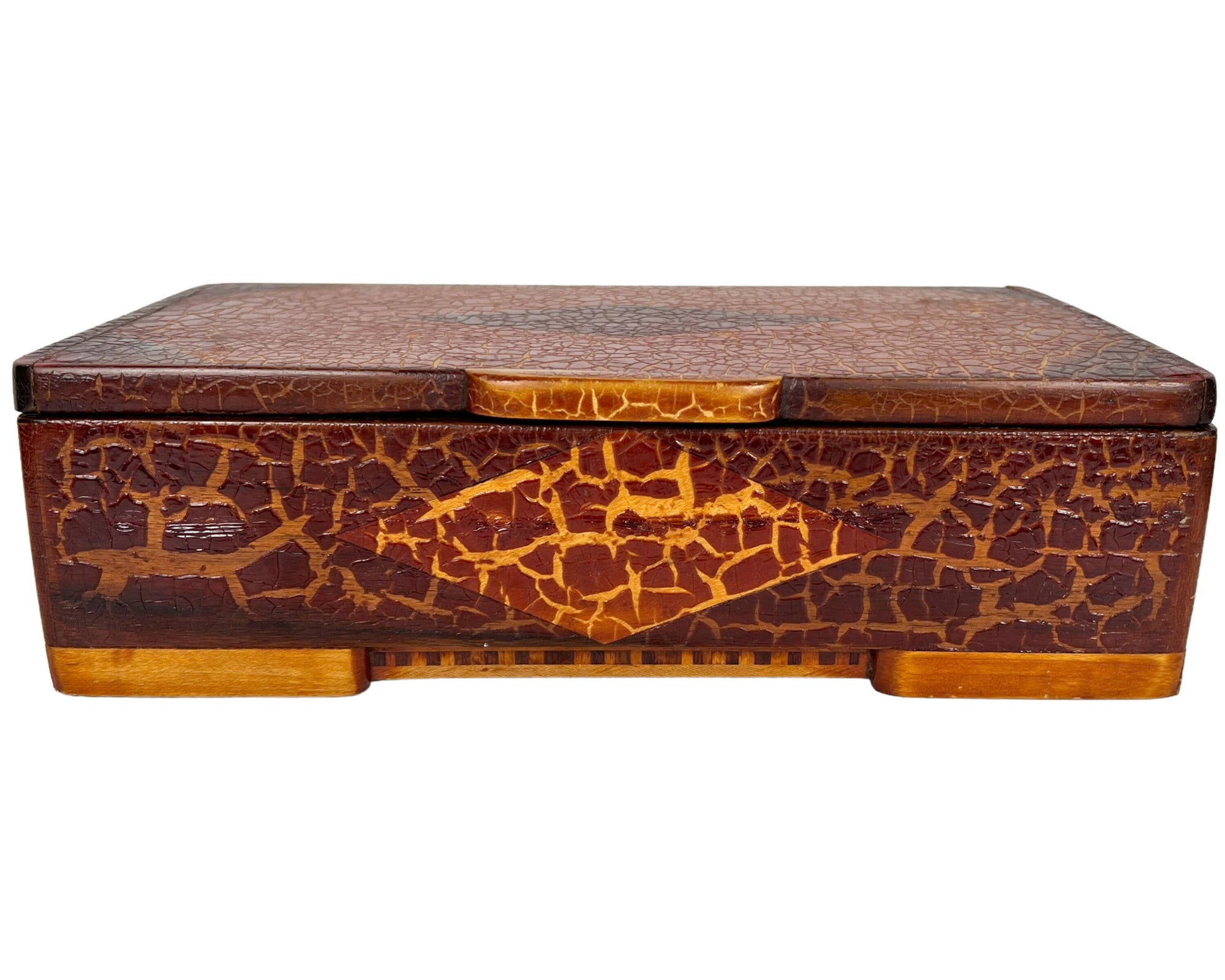 Vintage 1920s 30s Folk Art Wood Box Crackle Finish - Poppy's Vintage Clothing