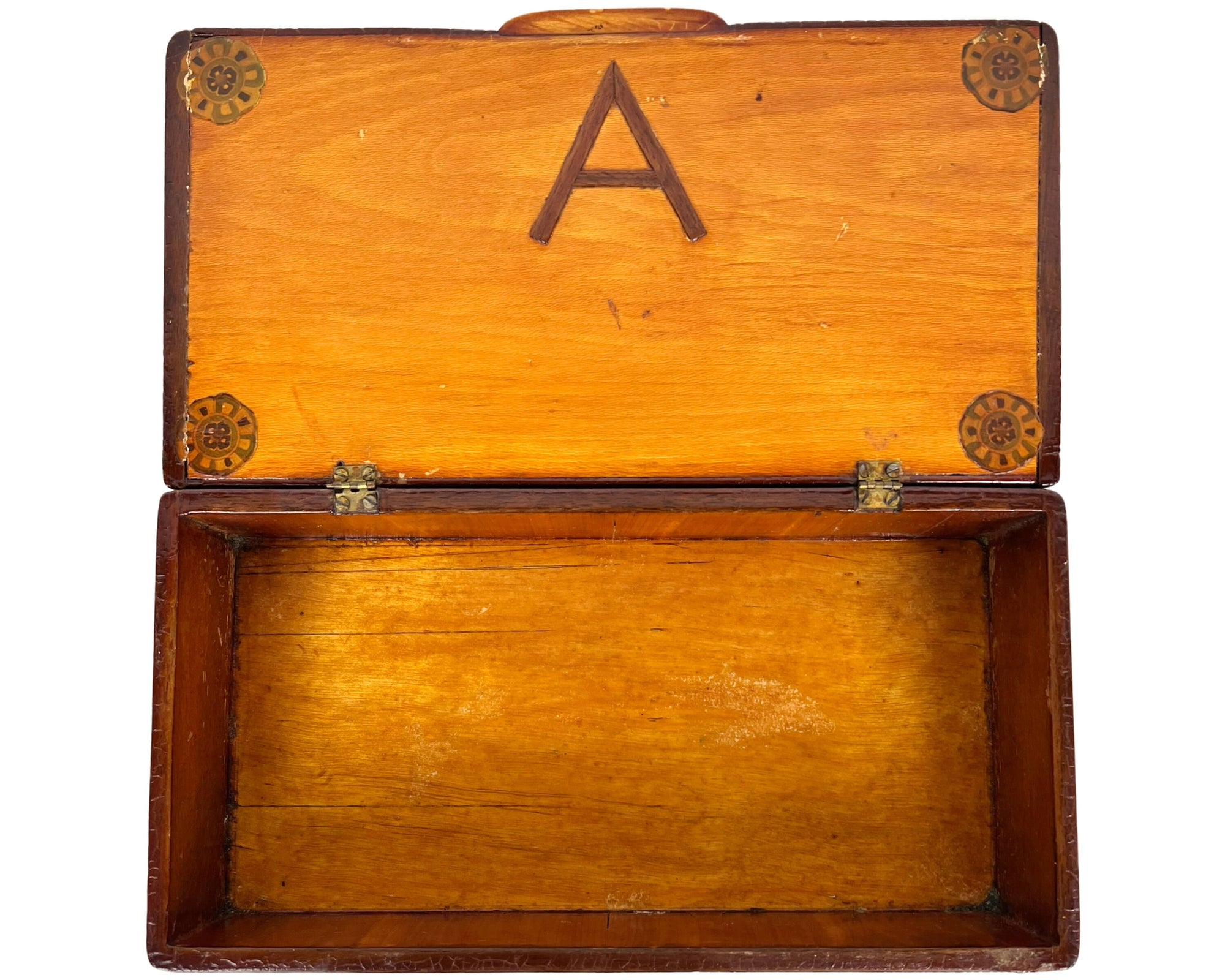 Vintage 1920s 30s Folk Art Wood Box Crackle Finish - Poppy's Vintage Clothing