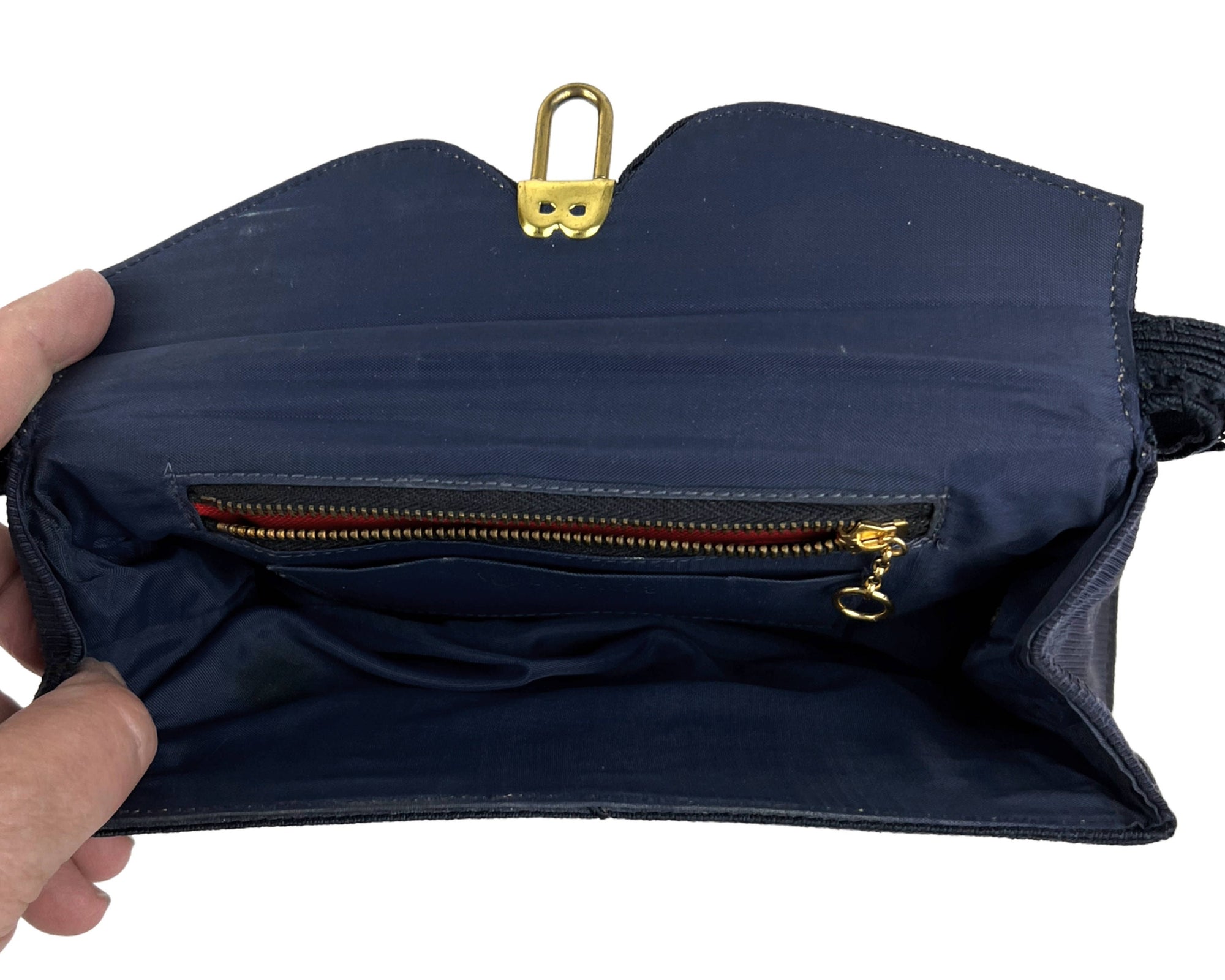 Vintage 1940s Small Corde Handbag Purse Navy Blue - VFG - Poppy's Vintage Clothing