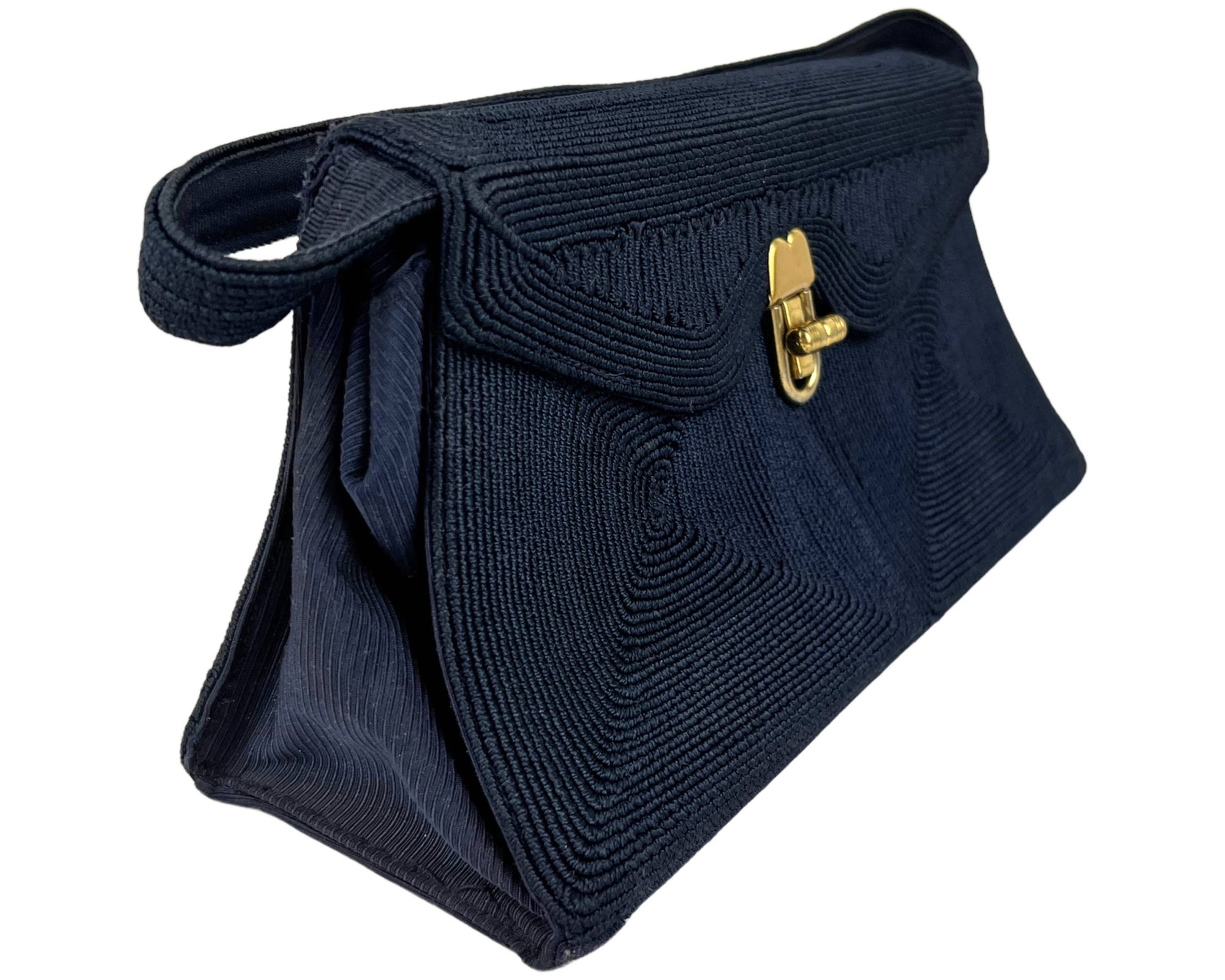 Vintage 1940s Small Corde Handbag Purse Navy Blue - VFG - Poppy's Vintage Clothing